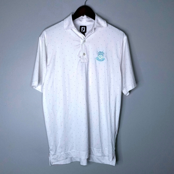 FootJoy Other - FootJoy FJ Mens Size S Polo Golf White Shirt Blue Polka Dot Logo Maltese Cross